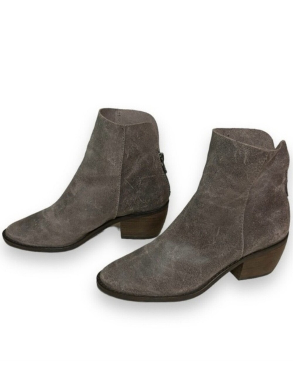 LUCKY BRAND Kaiya Gray Suede Nubuck Leather Slouch Ankle Boots Western Boho Sz 8